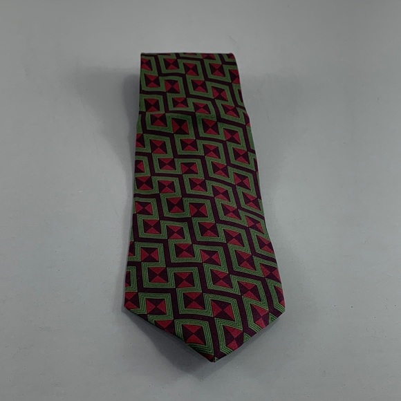 Robert Talbott Men”s Green / Maroon Geometric Tie 4” x 58” Vintage